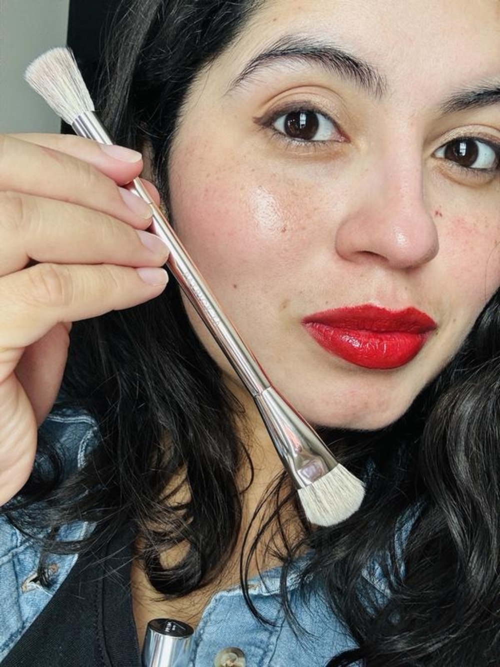 Patrick Ta Rose Gold Synthetic Dual Ended Highlighter Eyeshadow Makeup Brush